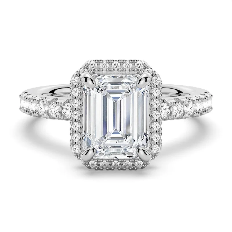 Halo Pavé Emerald Cut Engagement Ring