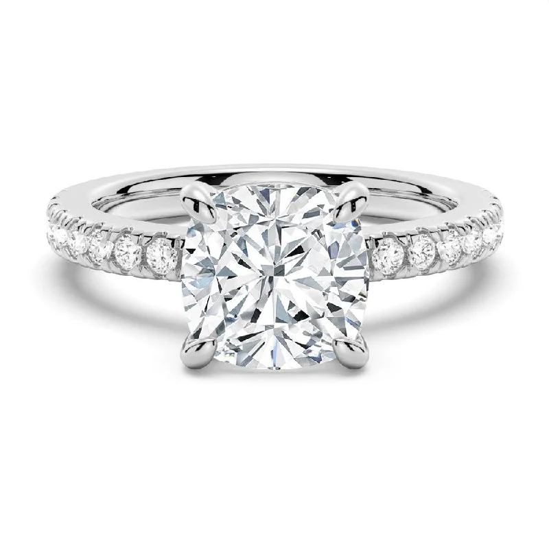 Pavé Band Cushion Cut Moissanite Engagement Ring