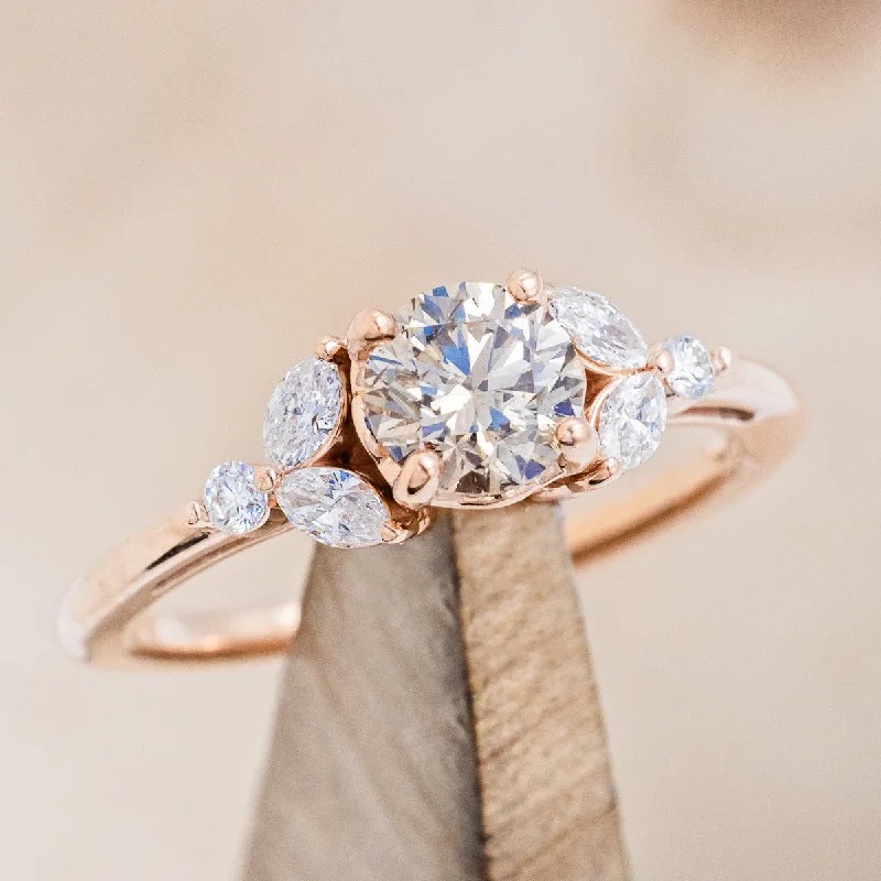 "BLOSSOM" - ENGAGEMENT RING WITH LEAFCUT DIAMOND ACCENTS - MOUNTING ONLY - SELECT YOUR OWN STONE