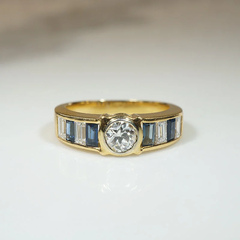 Bold Diamond & Sapphire 18k Gold Band