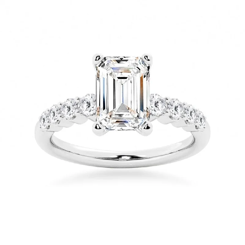 Classic Shared-Prong Emerald Cut Moissanite Engagement Ring