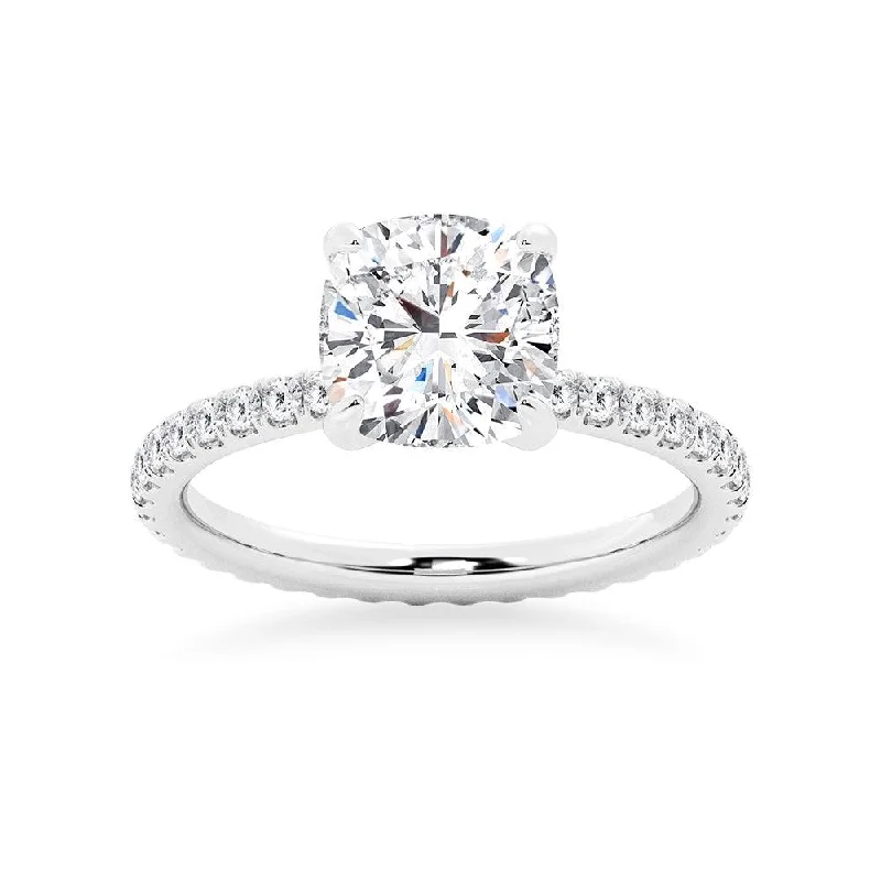 Cushion Cut Moissanite Engagement Ring With Eternity Pave Band