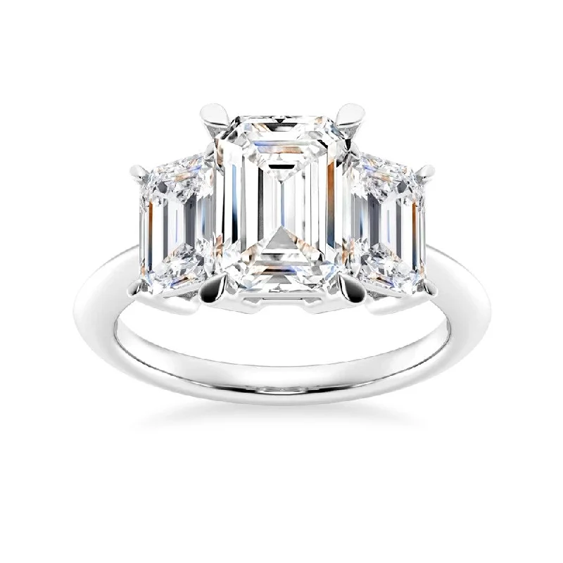 NEW Emerald Cut Three Stone Moissanite Engagement Ring