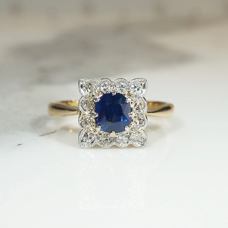 English Sapphire & Diamond Picture Frame Ring