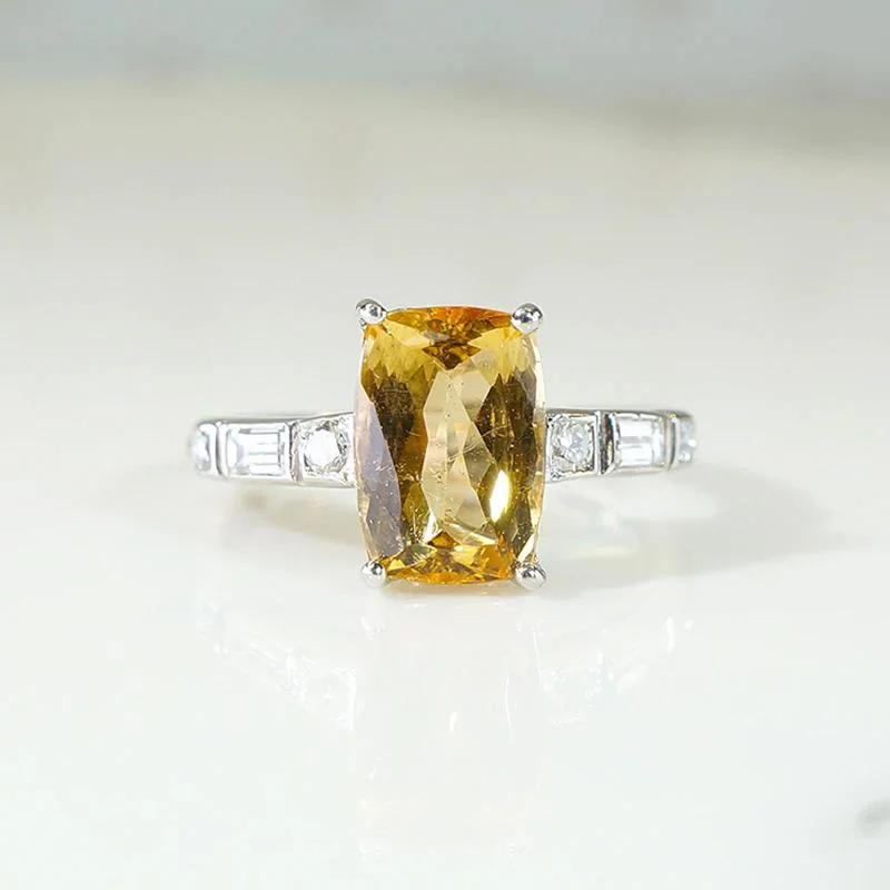 Fabulous Imperial Topaz in Diamond Set Platinum Ring