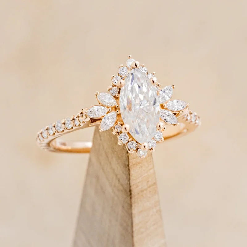 "FRITZI" - MARQUISE CUT MOISSANITE ENGAGEMENT RING WITH DIAMOND ACCENTS