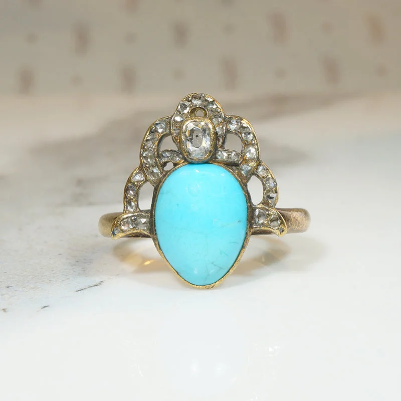 Georgian Turquoise & Diamond Crown Ring