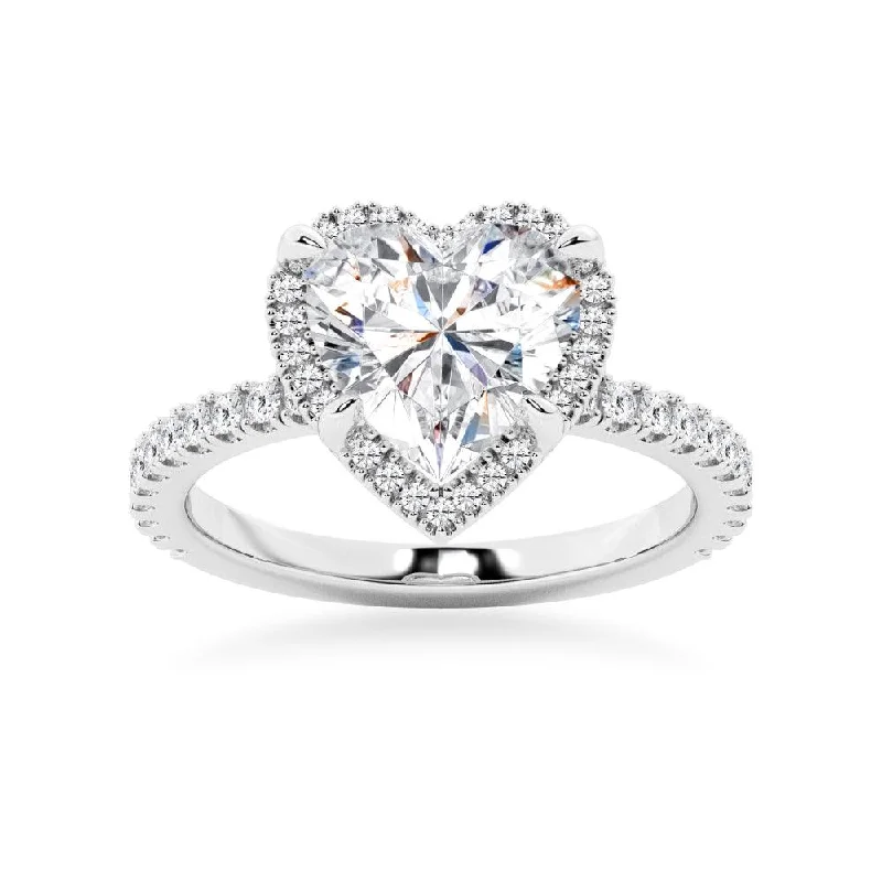 Half Eternity Heart Shaped Moissanite Halo Engagement Ring