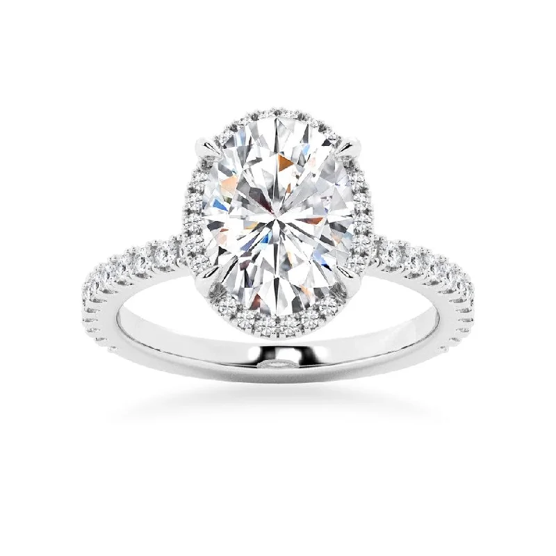 Half Eternity Oval Cut Moissanite Halo Engagement Ring