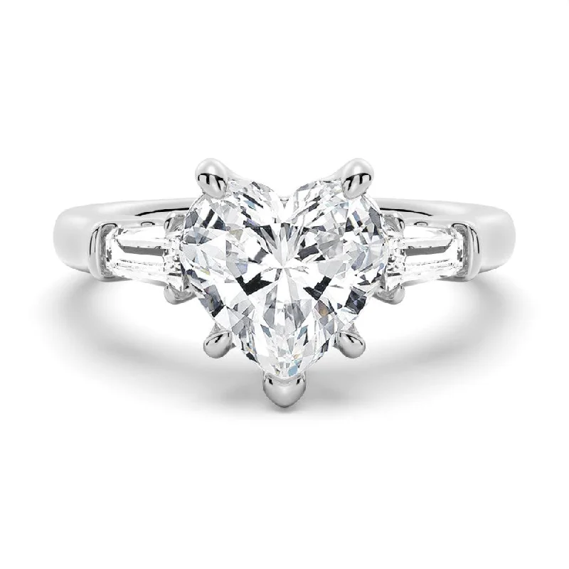 Heart-Shaped Moissanite Engagement Ring with Tapered Baguette Side Stones