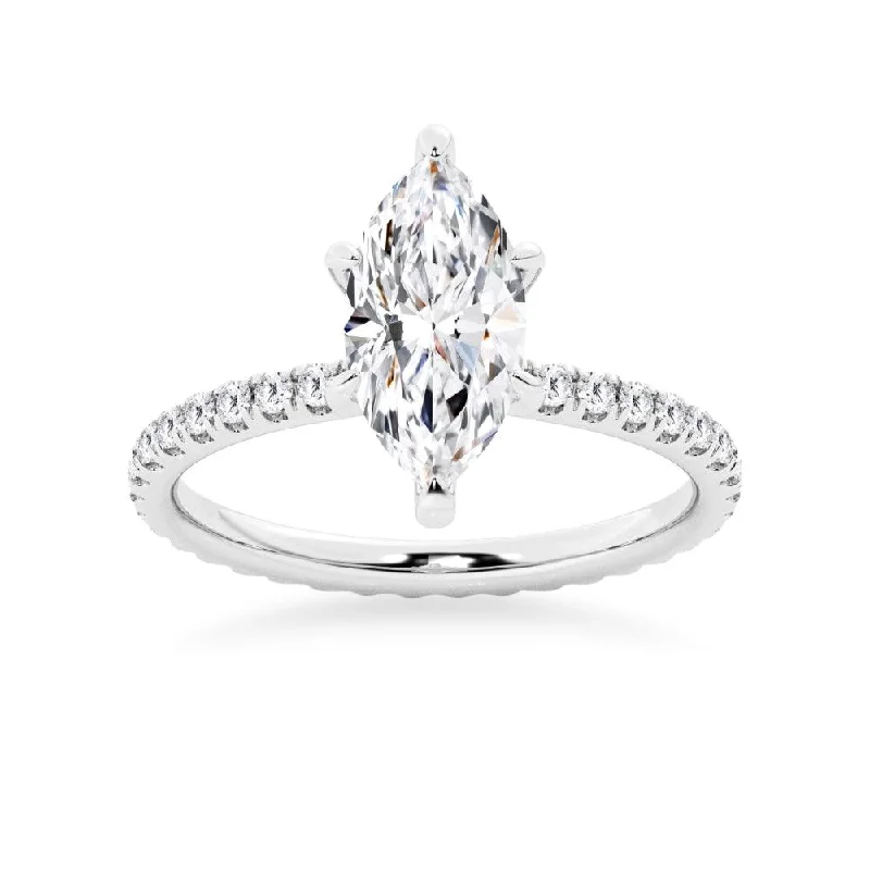 Marquise Cut Moissanite Engagement Ring With Eternity Pave Band