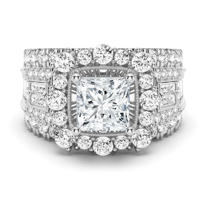 Multi-Stone Princess Cut Moissanite Vintage Engagement Ring