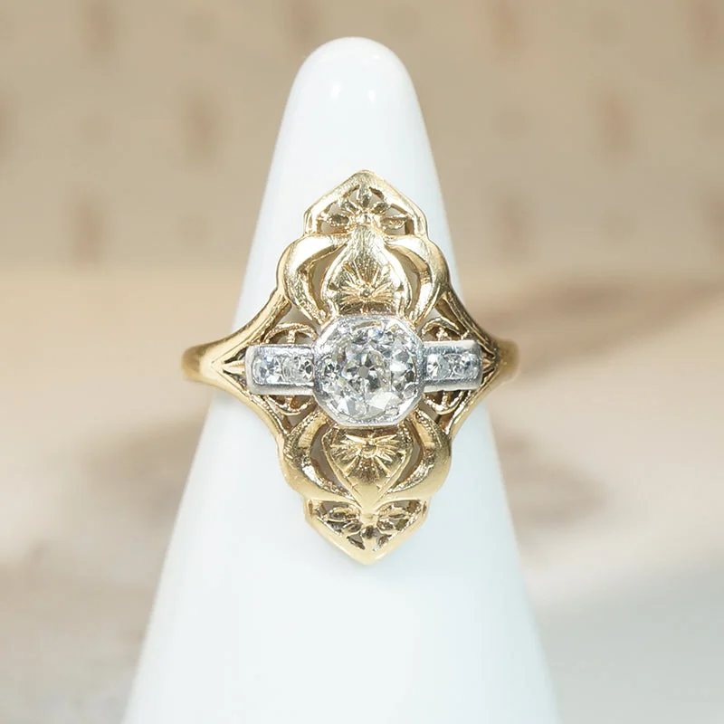 Old Mine Diamonds in Two-Tone Deco Dinner Ring