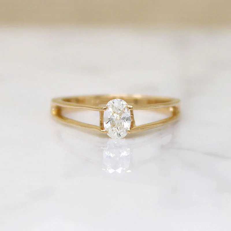 Oval Diamond in Architectural Gold Solitaire Ring