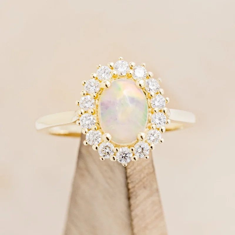 OVAL WELO OPAL ENGAGEMENT RING WITH DIAMOND HALO