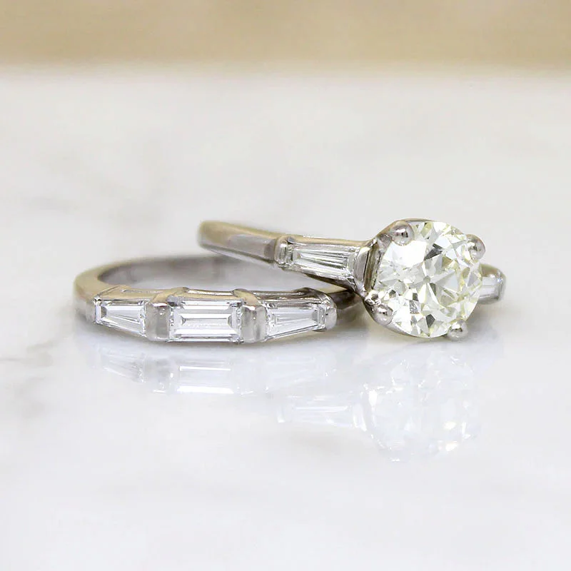 Pale Yellow 1.50ct Diamond in Icy Platinum Wedding Set