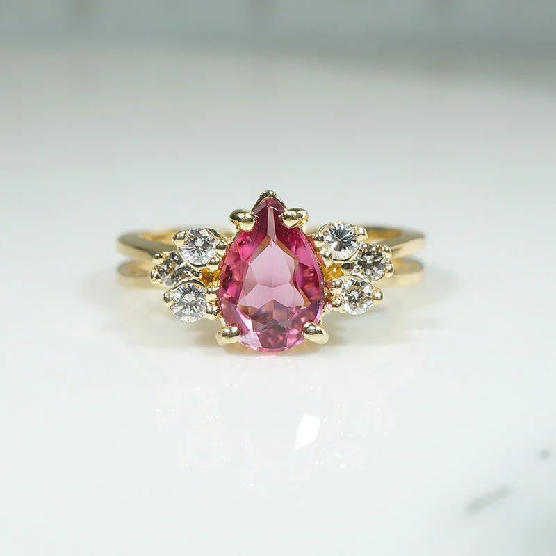 Pink Tourmaline & Diamonds in 18k Gold Cocktail Ring