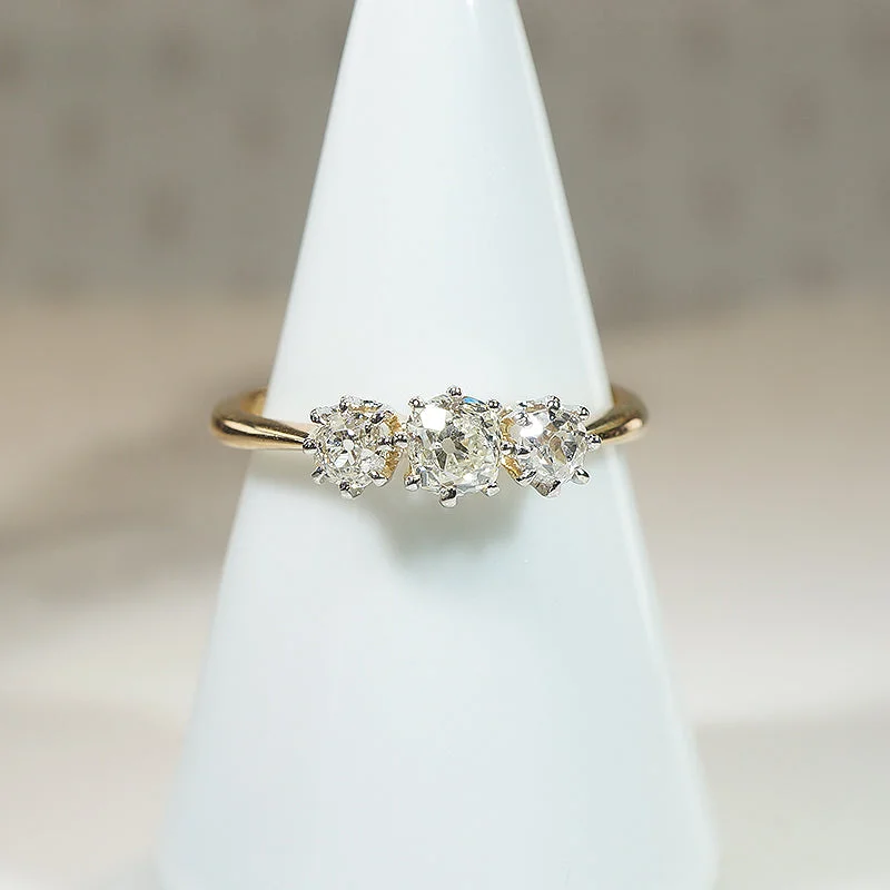 Prettiest Victorian Old Mine Cut Diamond Trilogy Ring