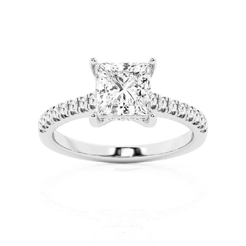 Princess Cut Moissanite Engagement Ring With Hidden Halo