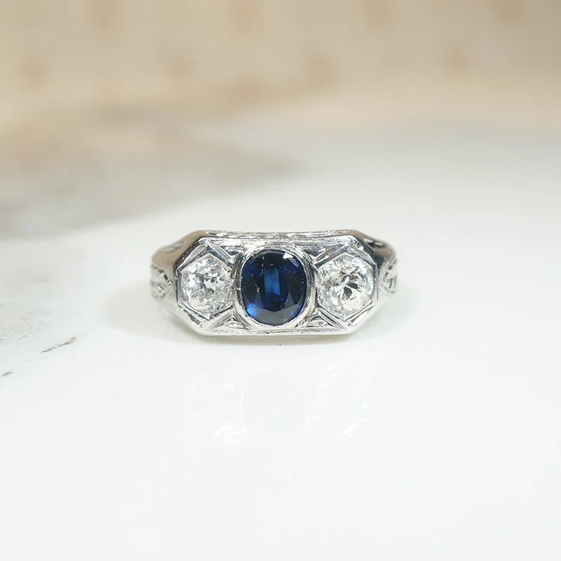 Remarkable Sapphire & Old Mine Diamond Edwardian Ring