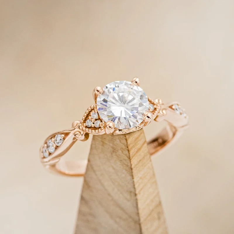 ROUND CUT MOISSANITE ENGAGEMENT RING WITH DIAMOND ACCENTS