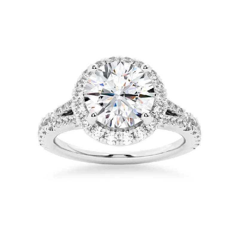 NEW Round Cut Split-Shank Moissanite Halo Engagement Ring