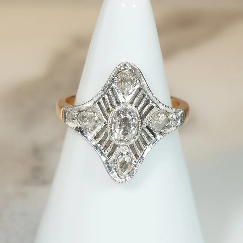 Diamond Spangled Antique Navette Ring