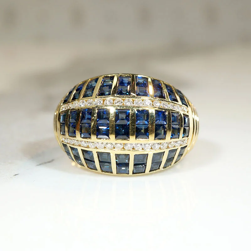 Sapphire & Diamond Encrusted 18k Bombé Ring