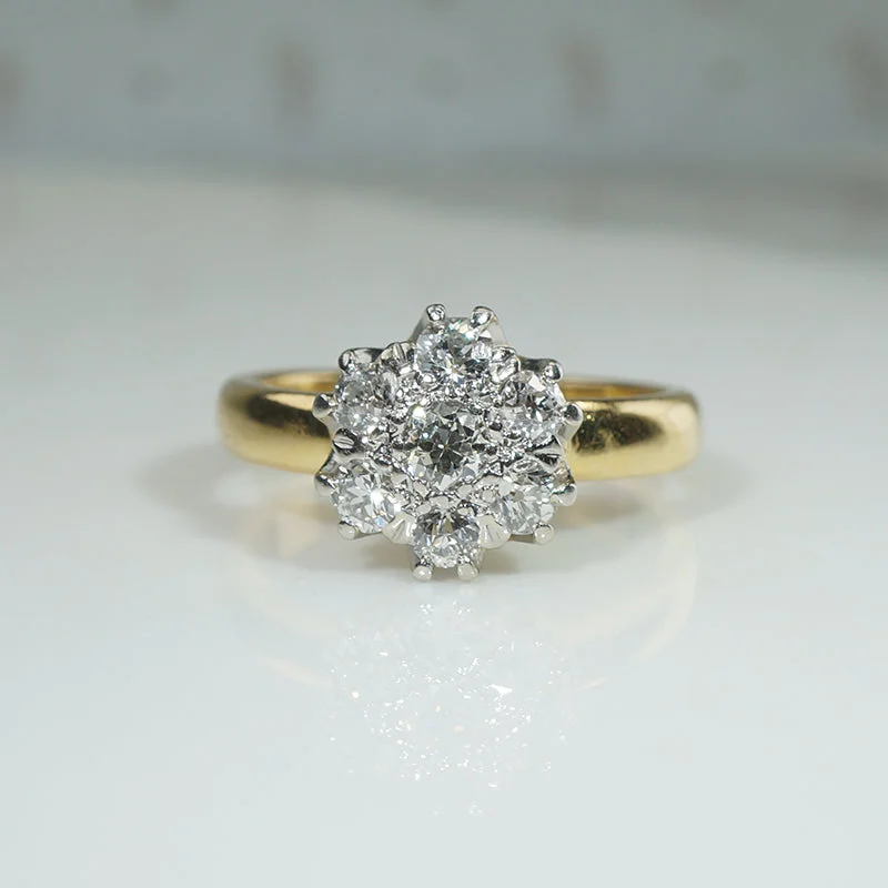 Seven Antique Diamonds in Platinum & Gold Cluster Ring