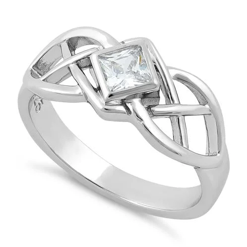 Sterling Silver Clear CZ Celtic Ring