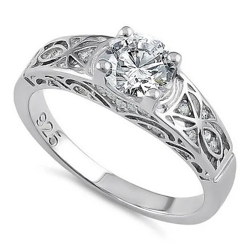 Sterling Silver CZ Engagement Ring