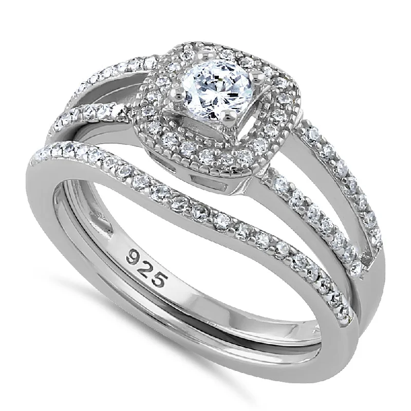 Sterling Silver CZ Wedding Set Ring