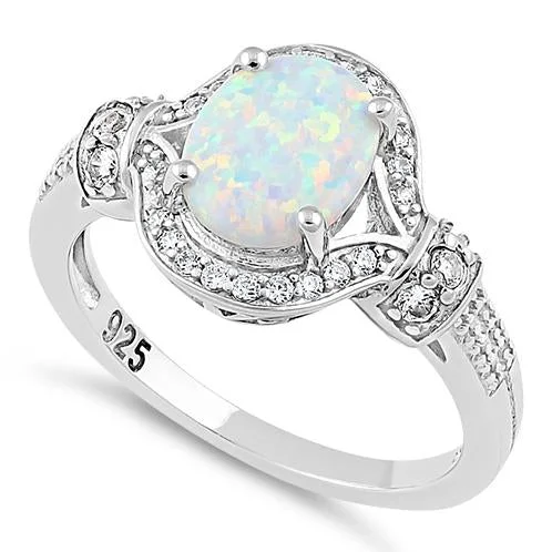 Sterling Silver White Lab-Opal CZ Ring