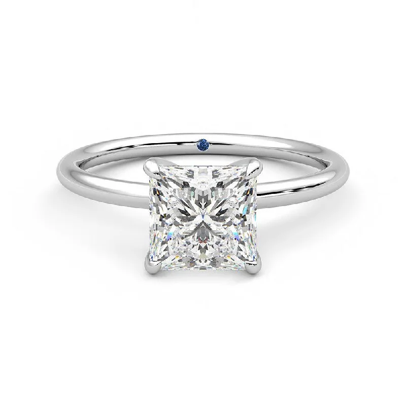 Solitaire Princess Cut Moissanite Engagement Ring with Hidden Anniversary Stone