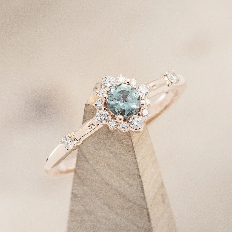 "STARLA" - ROUND CUT DENIM MONTANA SAPPHIRE STARBURST ENGAGEMENT RING