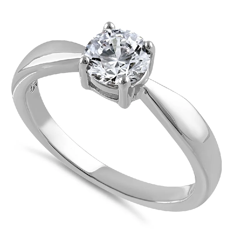 Sterling Silver 6mm Round Clear CZ Ring