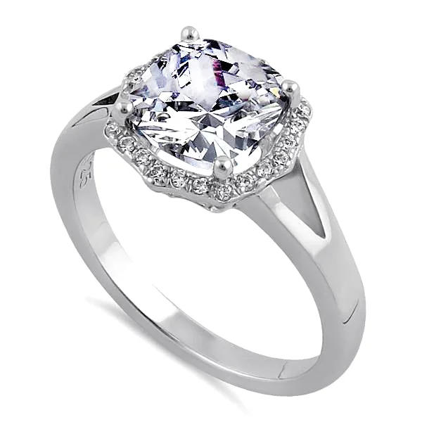 Sterling Silver 8mm Clear Cushion CZ Engagement Ring