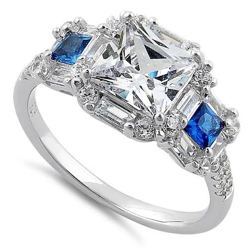 Sterling Silver Princess-Cut Blue CZ Ring