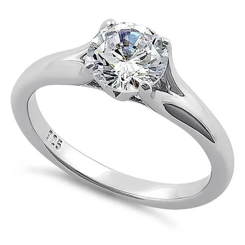 Sterling Silver Classic Round Cut Clear CZ Ring