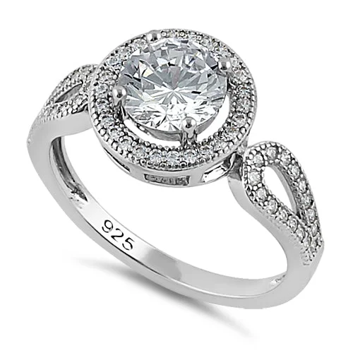 Sterling Silver Clear CZ Halo Engagement Infinity Band Ring