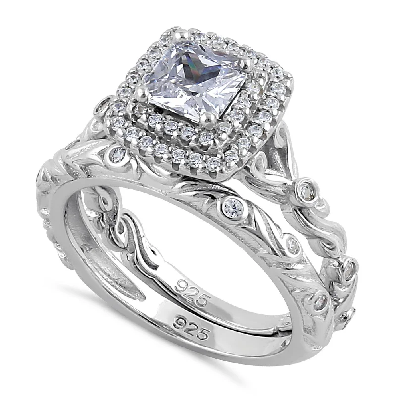 Sterling Silver 2-Piece CZ Engagement Ring Set