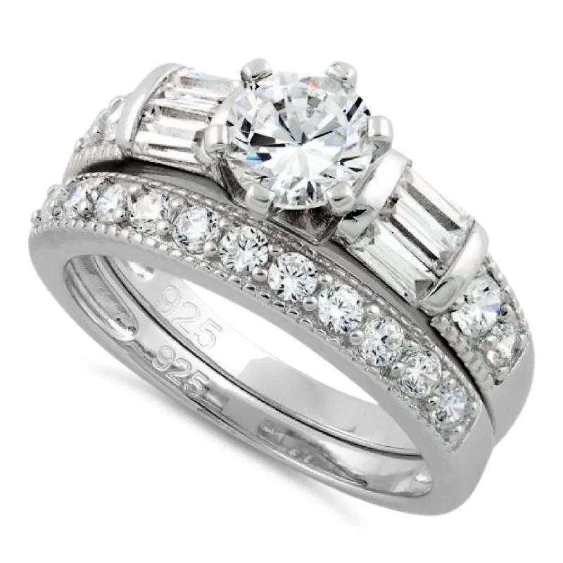 Sterling Silver 2-Piece CZ Engagement Set Ring