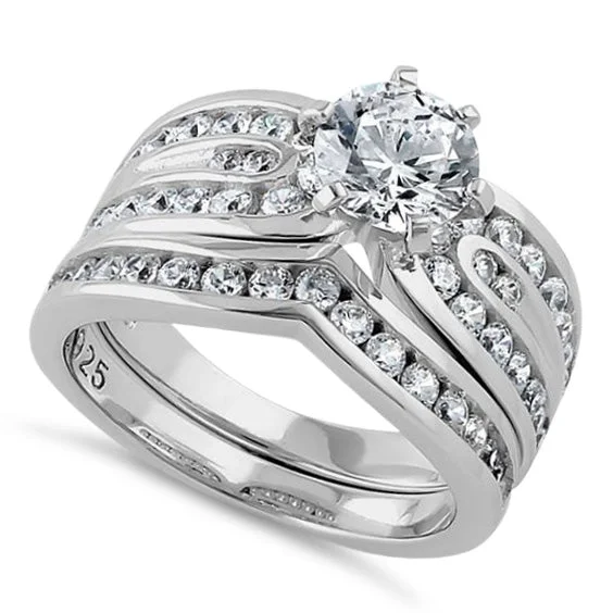 Sterling Silver 2-piece Engagement Set CZ Ring