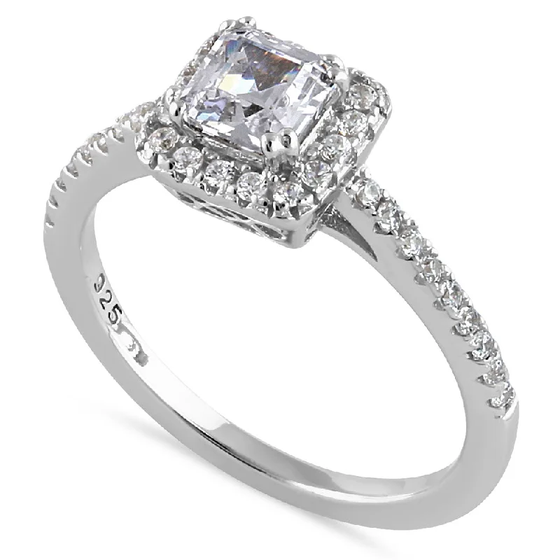 Sterling Silver 0.75 ct. Asscher-cut Halo CZ Engagement Ring