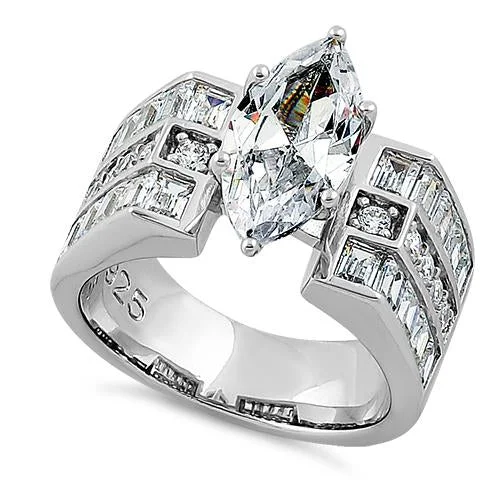 Sterling Silver 3.0 ct. Marquise CZ Engagement Ring