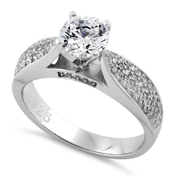 Sterling Silver Pave CZ Engagement Ring