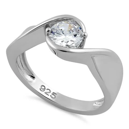 Sterling Silver Twisted Round Clear CZ Ring