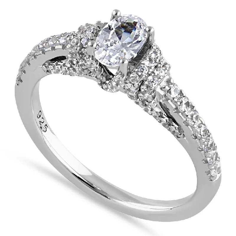 Sterling Silver Victorian Oval CZ Engagement Ring