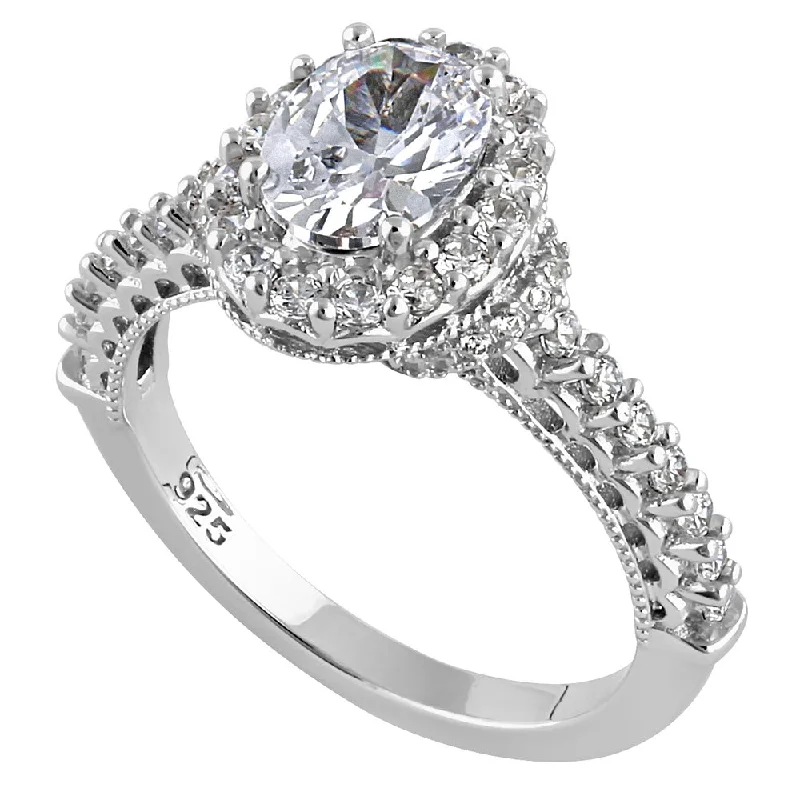 Sterling Silver 1.25 ct. Oval CZ Halo Engagement Ring