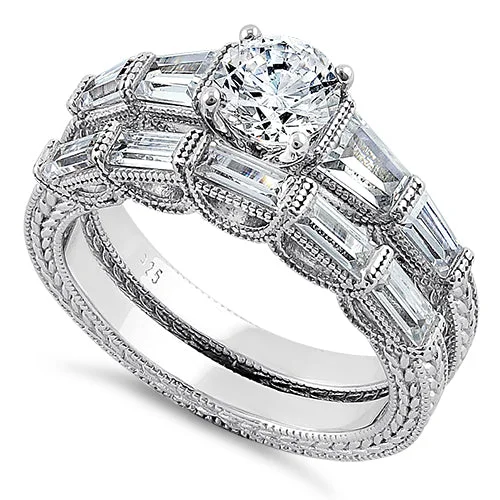 Sterling Silver Baguette 2-Piece CZ Engagement Ring